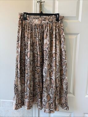 Promesa Snake-Print Flared Skirt in Beige and Brown